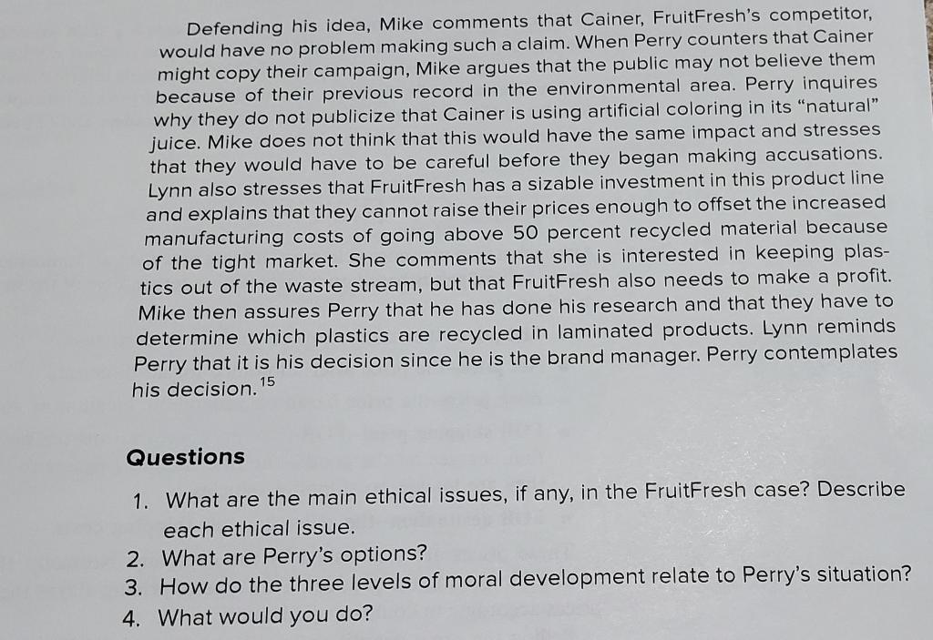 Solved Fruit Fresh, Inc. Perry Ackerman, a product manager | Chegg.com