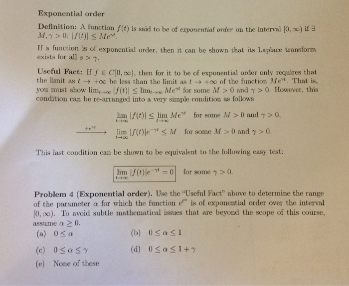 Solved Exponential order Definition: A function f(t) is said | Chegg.com