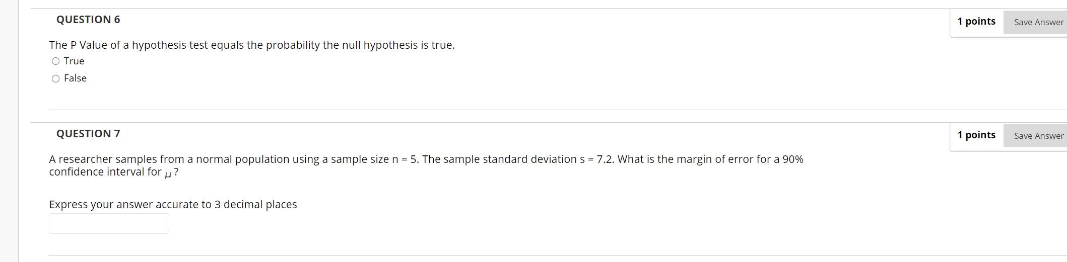 Solved QUESTION 6 1 points Save Answer The P Value of a | Chegg.com