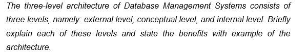 Solved The three-level architecture of Database Management | Chegg.com