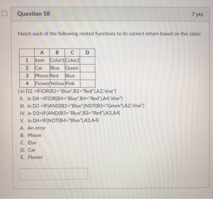Solved D Question 58 7 pts Match each of the following | Chegg.com