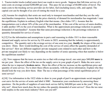 Solved 1. Tractor-trailer trucks (called semis here) wse | Chegg.com