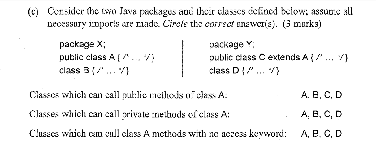 Solved (c) Consider the two Java packages and their classes | Chegg.com