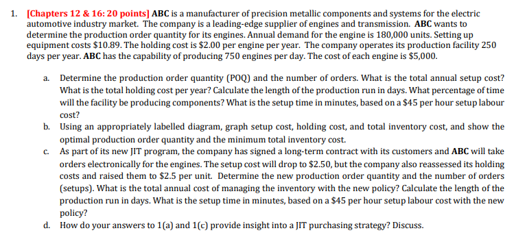 Solved [Chapters 12&16:20 ﻿points] ﻿ABC is a manufacturer of | Chegg.com