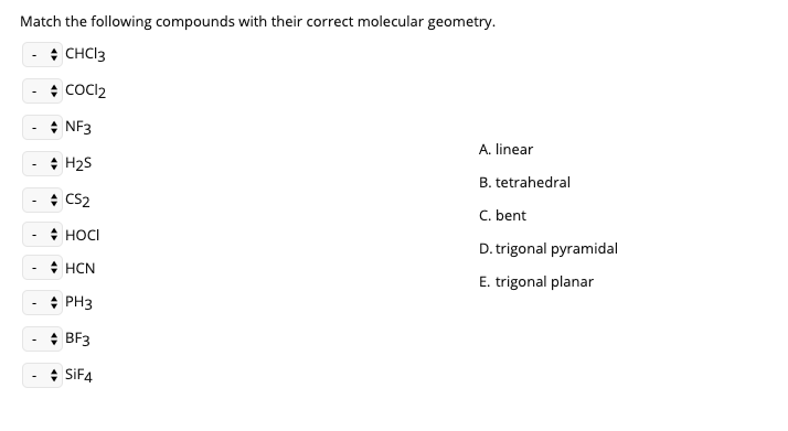 Solved Match the following compounds with their correct | Chegg.com