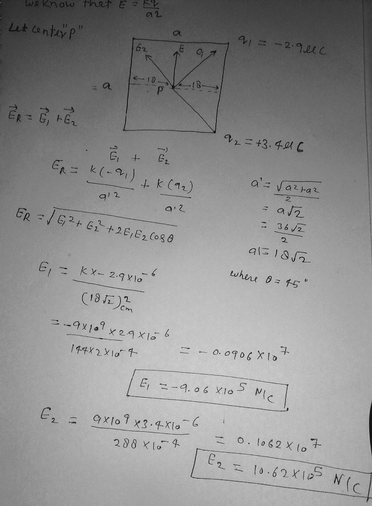 Solved 9. Two point-like charges are placed at the corners | Chegg.com