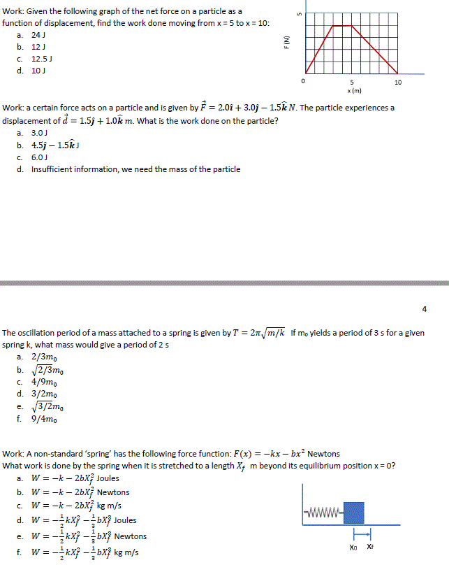 Solved 5 Work: Given the following graph of the net force on | Chegg.com
