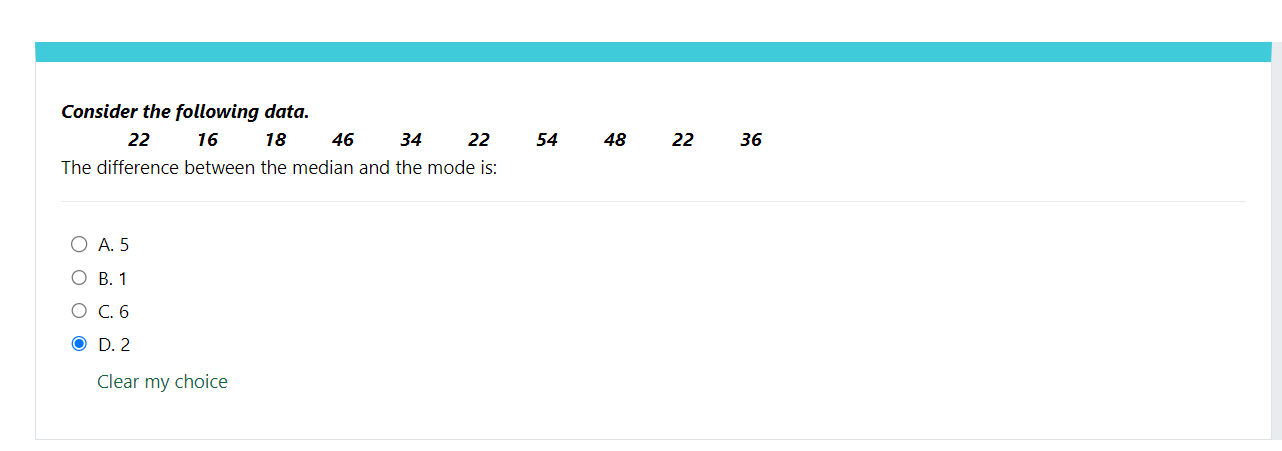 Solved A. 5 B. 1 C. 6 D. 2 Clear my choice | Chegg.com