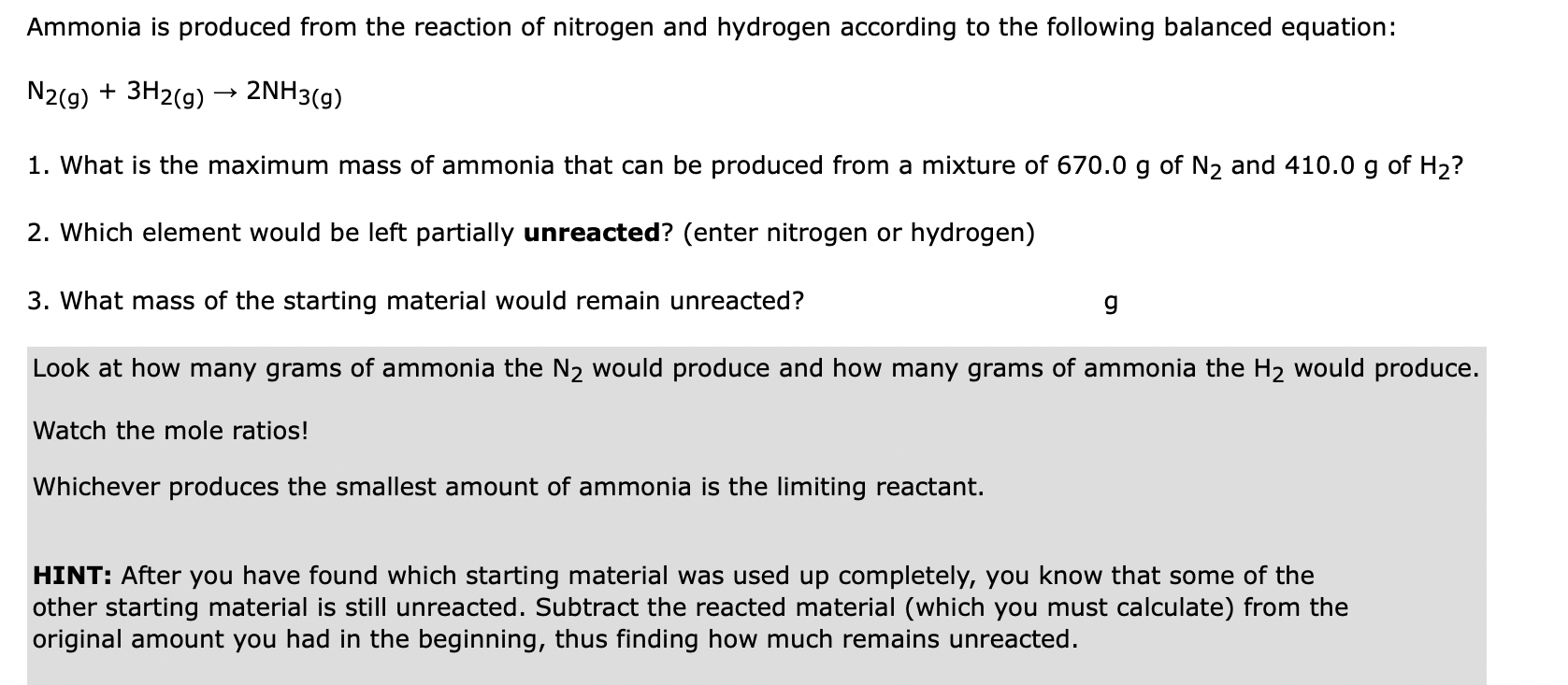 Solved Ammonia Is Produced From The Reaction Of Nitrogen And