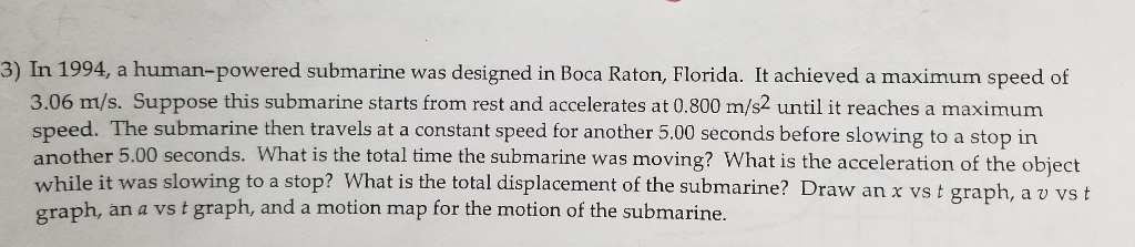 Solved 3) In 1994, a human-powered submarine was designed in | Chegg.com