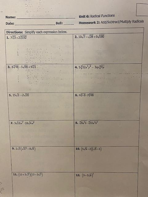 unit 6 radical functions homework 7 answer key