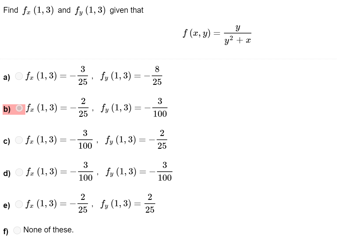 Solved Find Fx 1 3 And Fy 13 Given That F X Y Y 3614