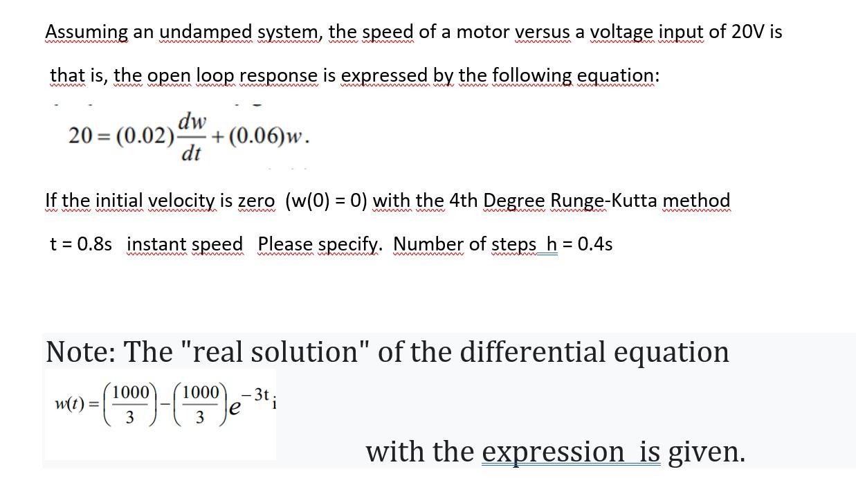 Solved Assuming an undamped system, the speed of a motor | Chegg.com