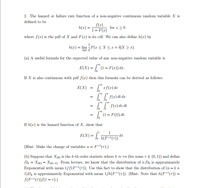 2. The hazard or failure rate function of a | Chegg.com