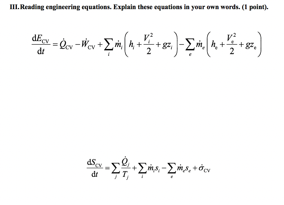 Solved III. Reading engineering equations. Explain these | Chegg.com