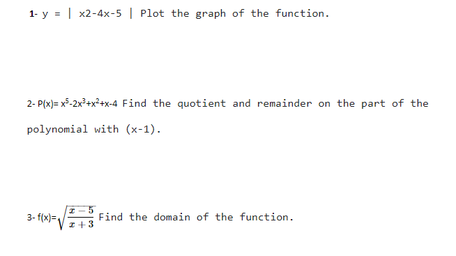 Solved 1 Y X2 4x 5 Plot The Graph Of The Function Chegg Com