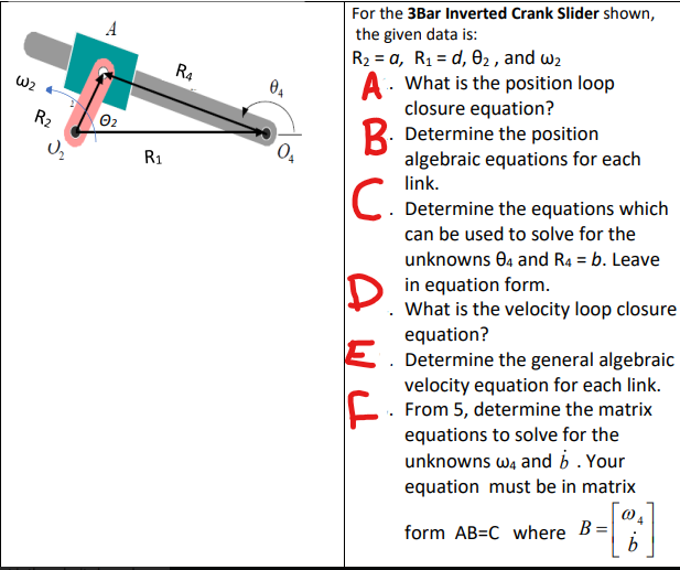 Solved For the 3Bar Inverted Crank Slider shown, the given | Chegg.com