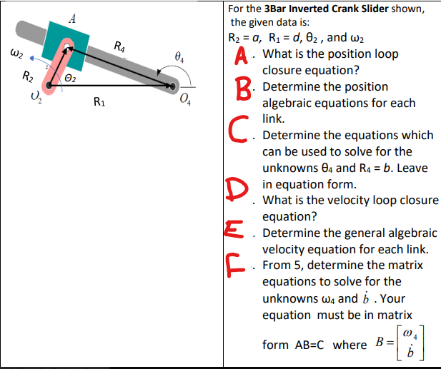 Solved For The 3Bar Inverted Crank Slider Shown, The Given | Chegg.com