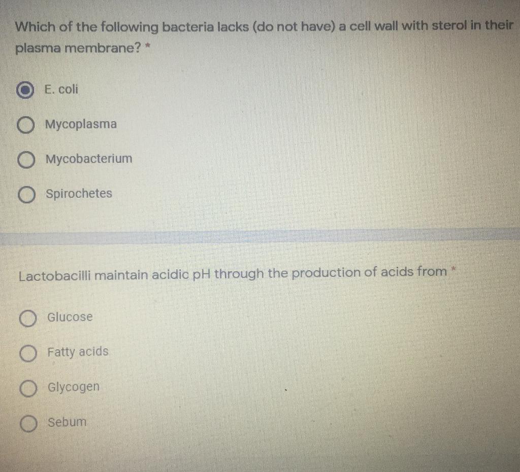 Solved Which Of The Following Bacteria Lacks (Do Not Have) A | Chegg.com