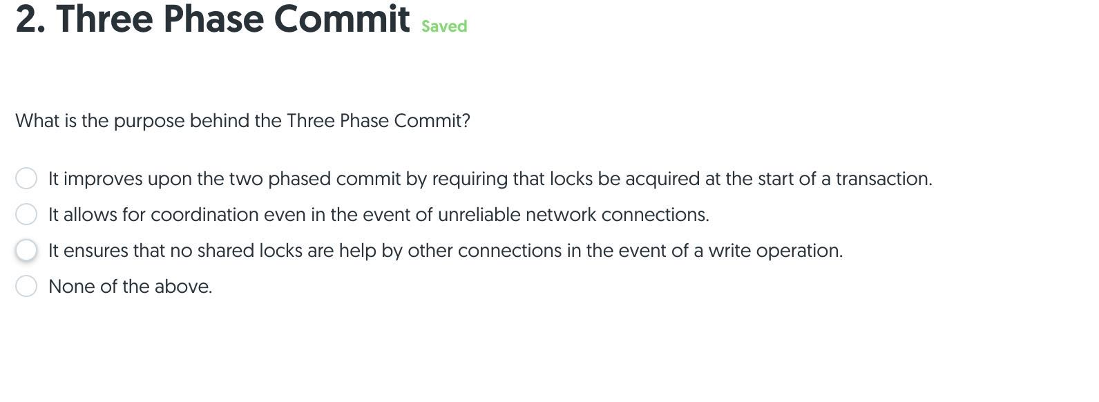Solved 2. Three Phase Commit saved What is the purpose | Chegg.com