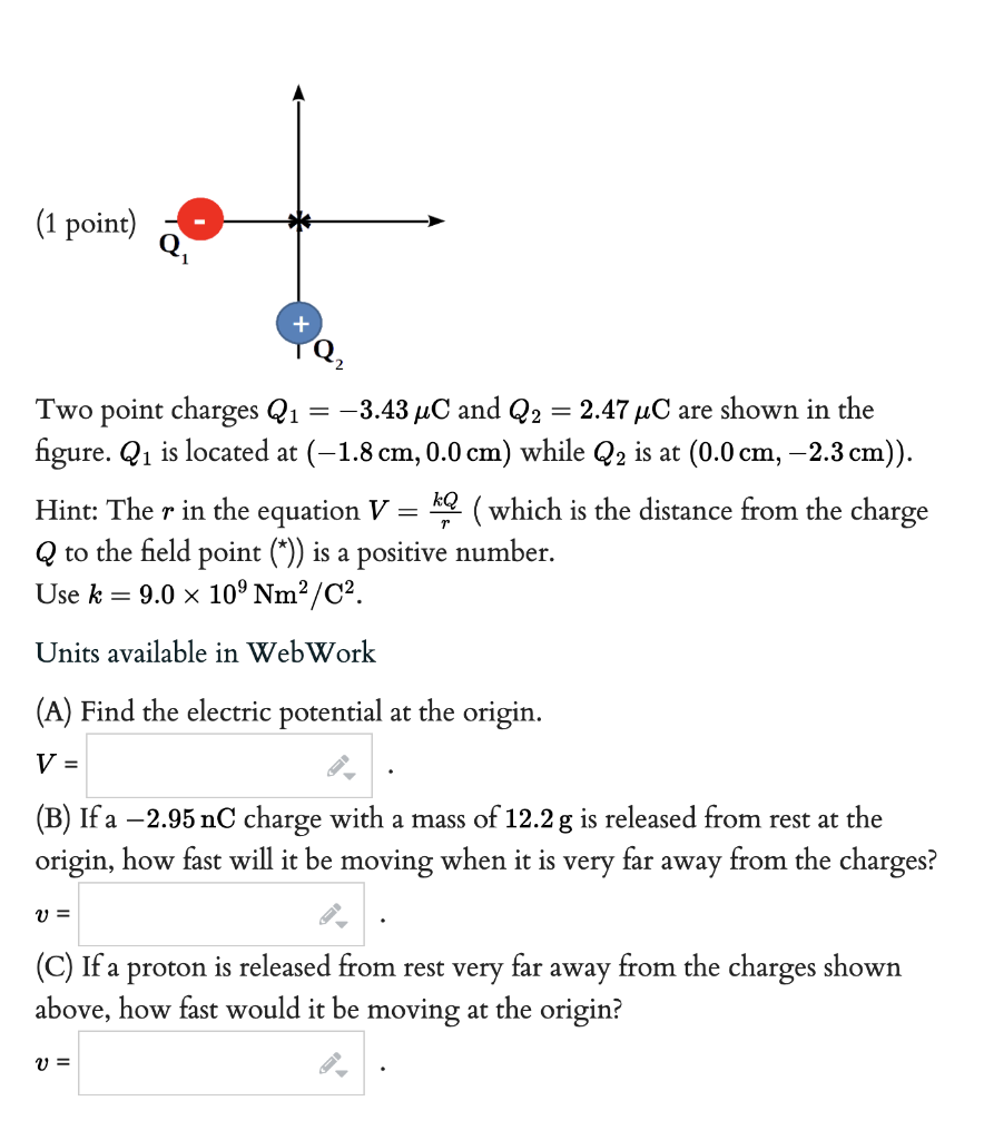 Solved Two Point Charges Q1−343μc And Q2247μc Are Shown 3922