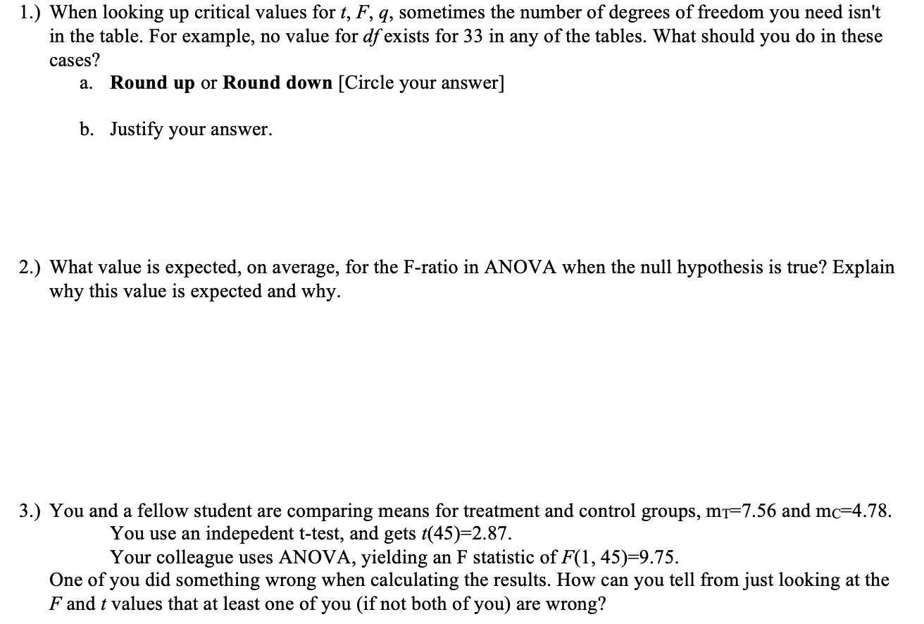 1 When Looking Up Critical Values For T