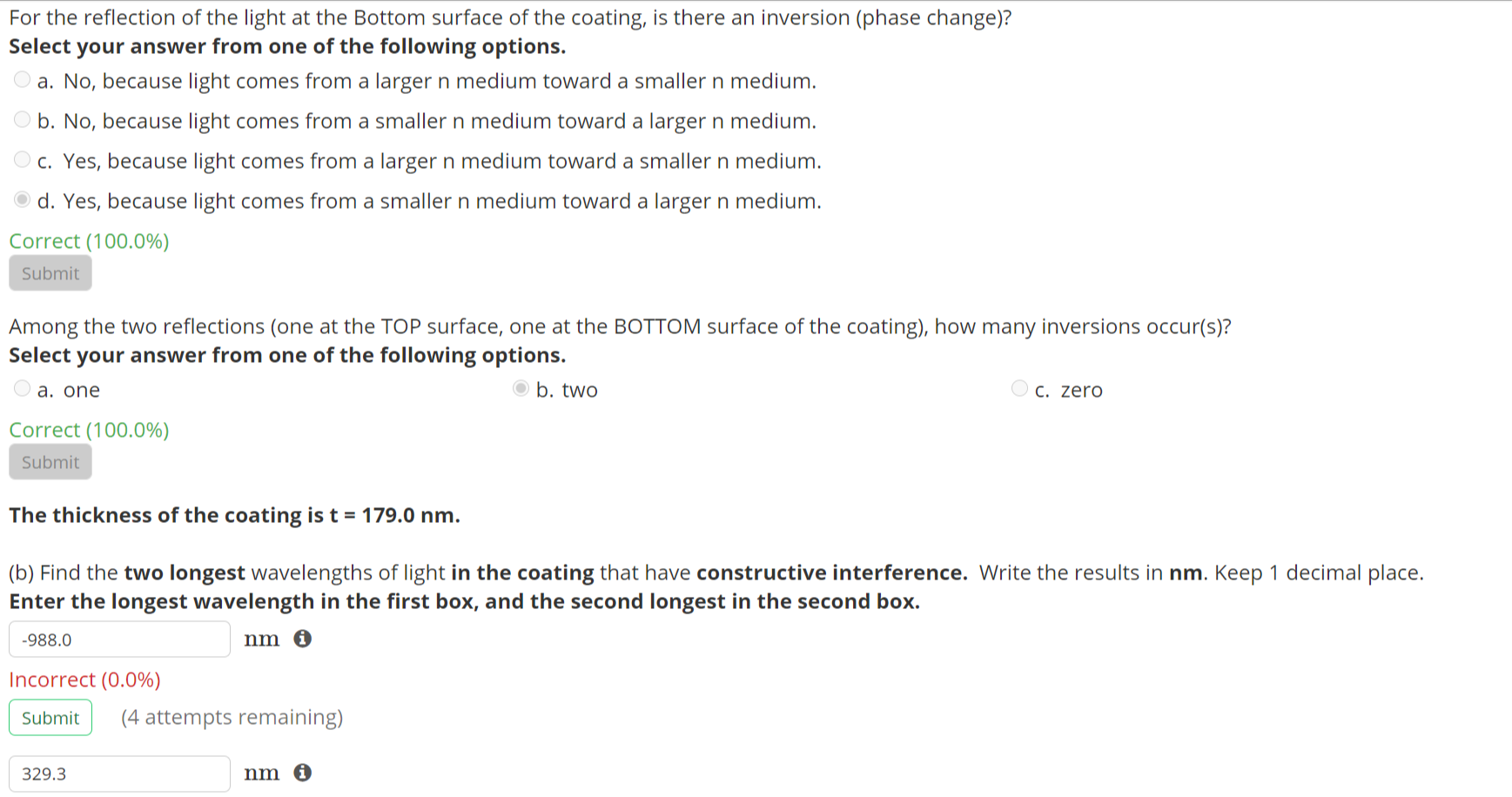 Solved Thin Film Interference 3 - New Lens Coating Thin Film | Chegg.com