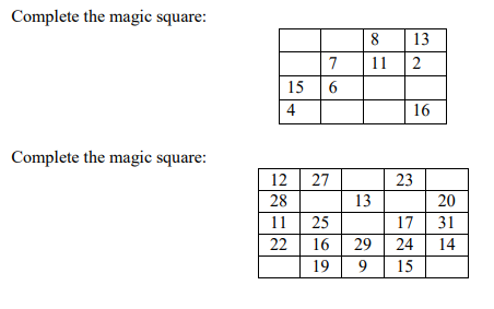 Solved Complete the magic square: 8 13 15 6 4 16 Complete | Chegg.com