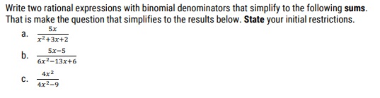 Solved Write two rational expressions with binomial | Chegg.com