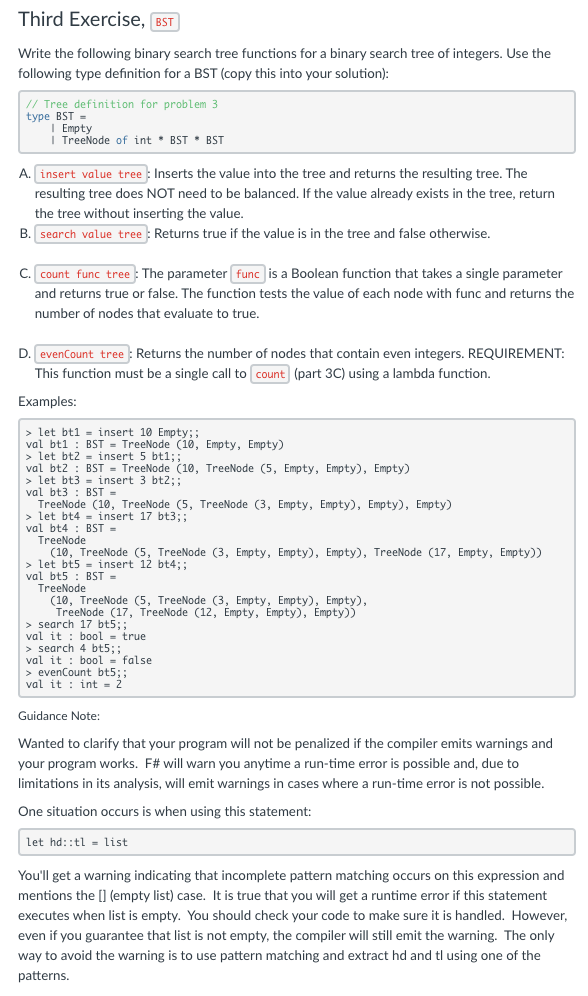 Solved Three F# Exercises This assignment consists of three | Chegg.com