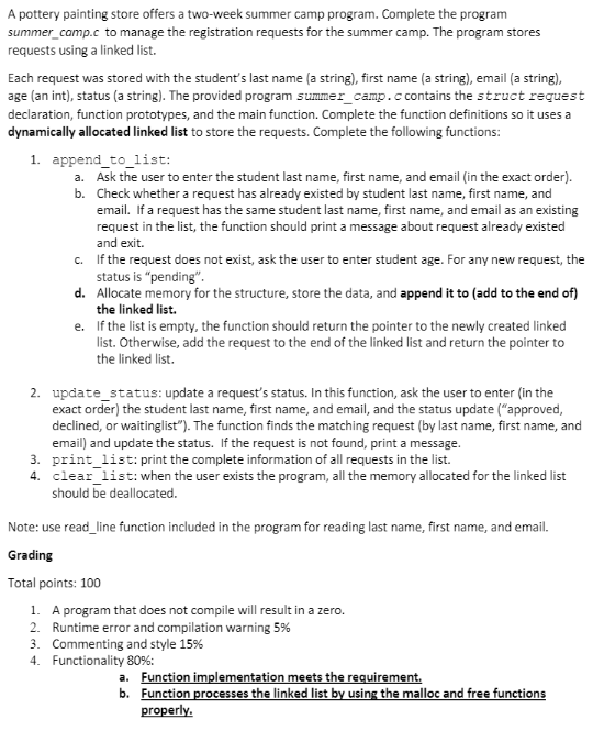 Solved Please do this in C, fill in the missing code for the | Chegg.com