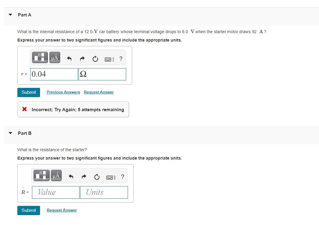 Solved Part A What is the internal resistance of a 12.0-V | Chegg.com