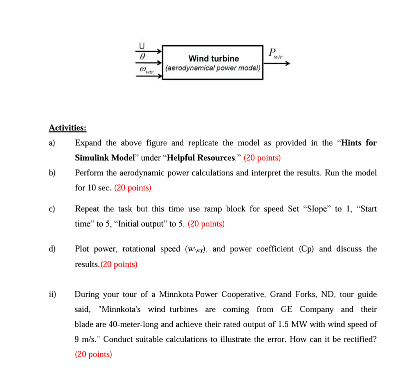 Solved Task 1: Wind Energy I) Wind Turbine Power Calculation | Chegg.com