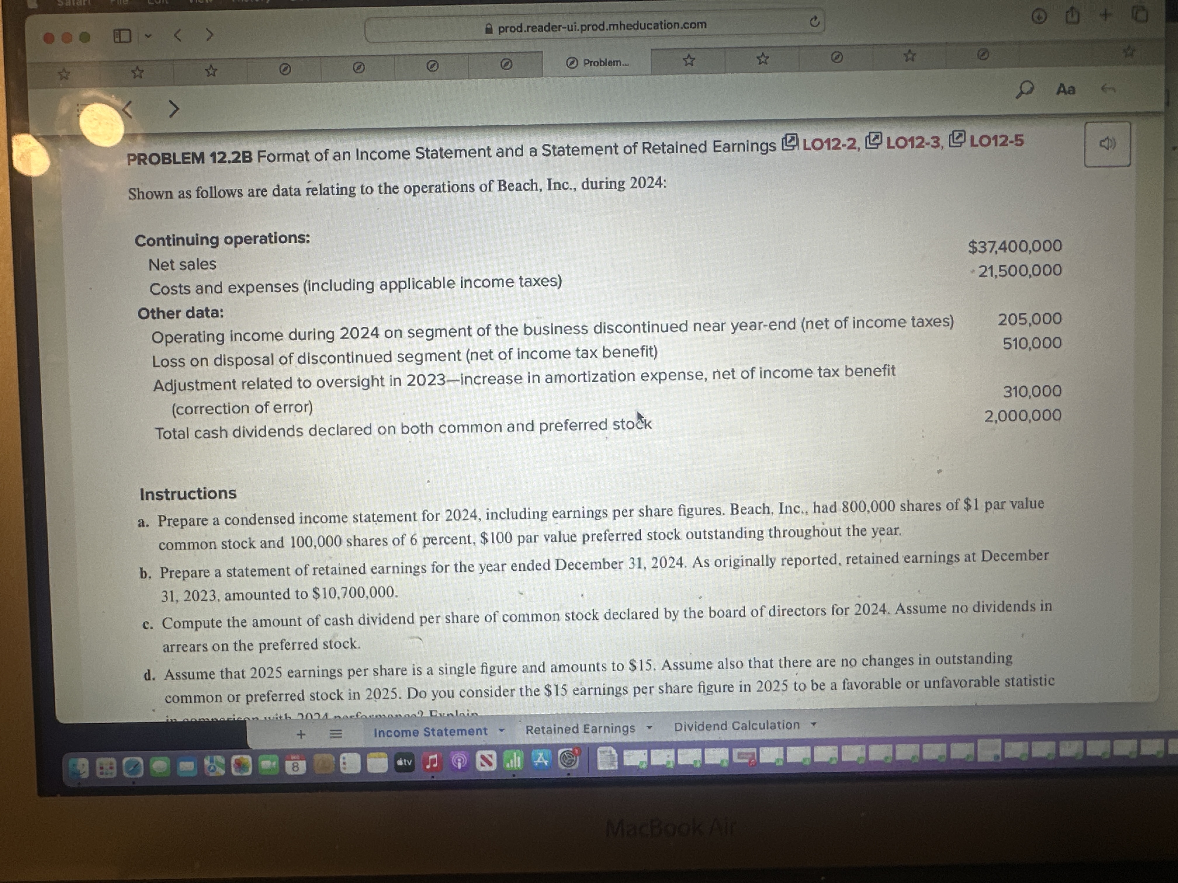 Solved PROBLEM 12.2B Format of an Income Statement and a | Chegg.com