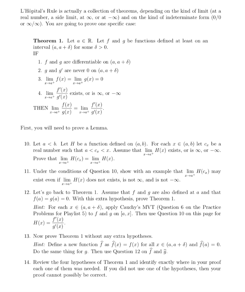 L'Hôpital's Rule is actually a collection of | Chegg.com