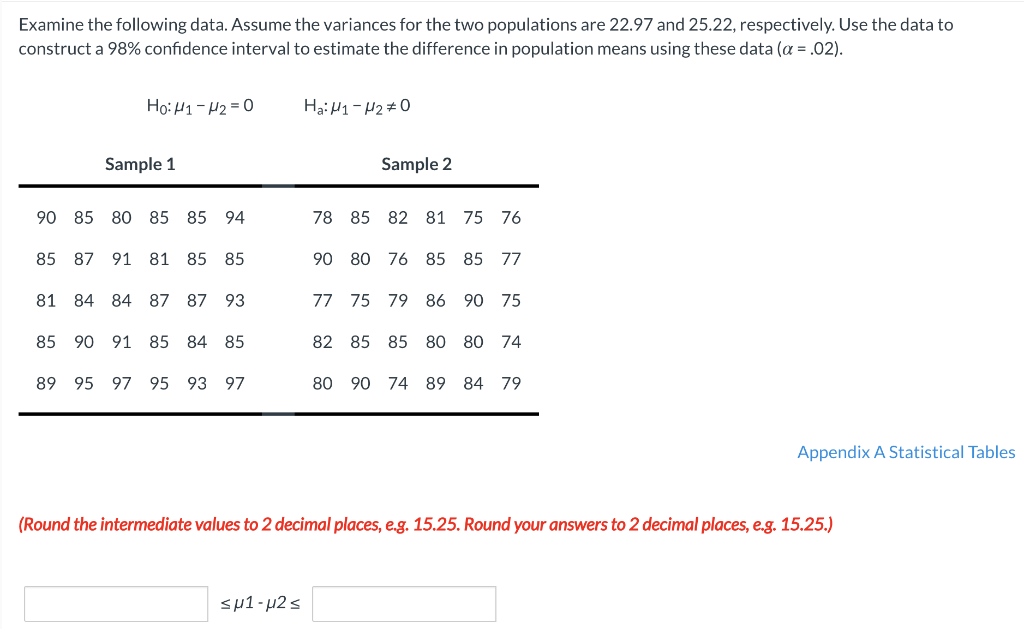 Solved Examine The Following Data. Assume The Variances For | Chegg.com