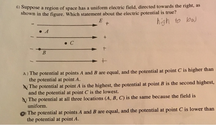 Solved 6) Suppose a region of space has a uniform electric | Chegg.com