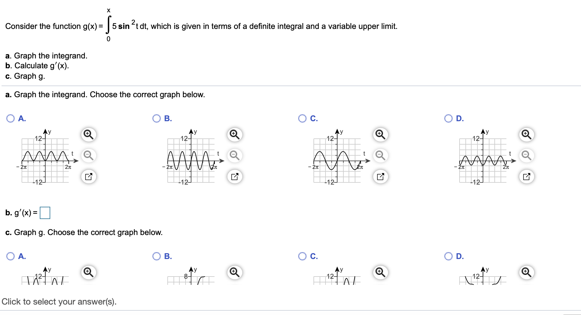 Solved X Consider the function g(x) = 5 sin ?tdt, which is | Chegg.com