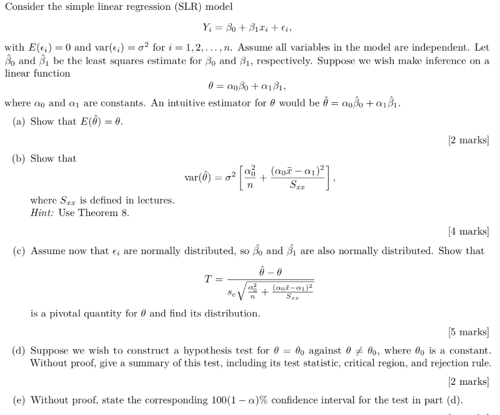 Solved Consider the simple linear regression (SLR) model Y; | Chegg.com