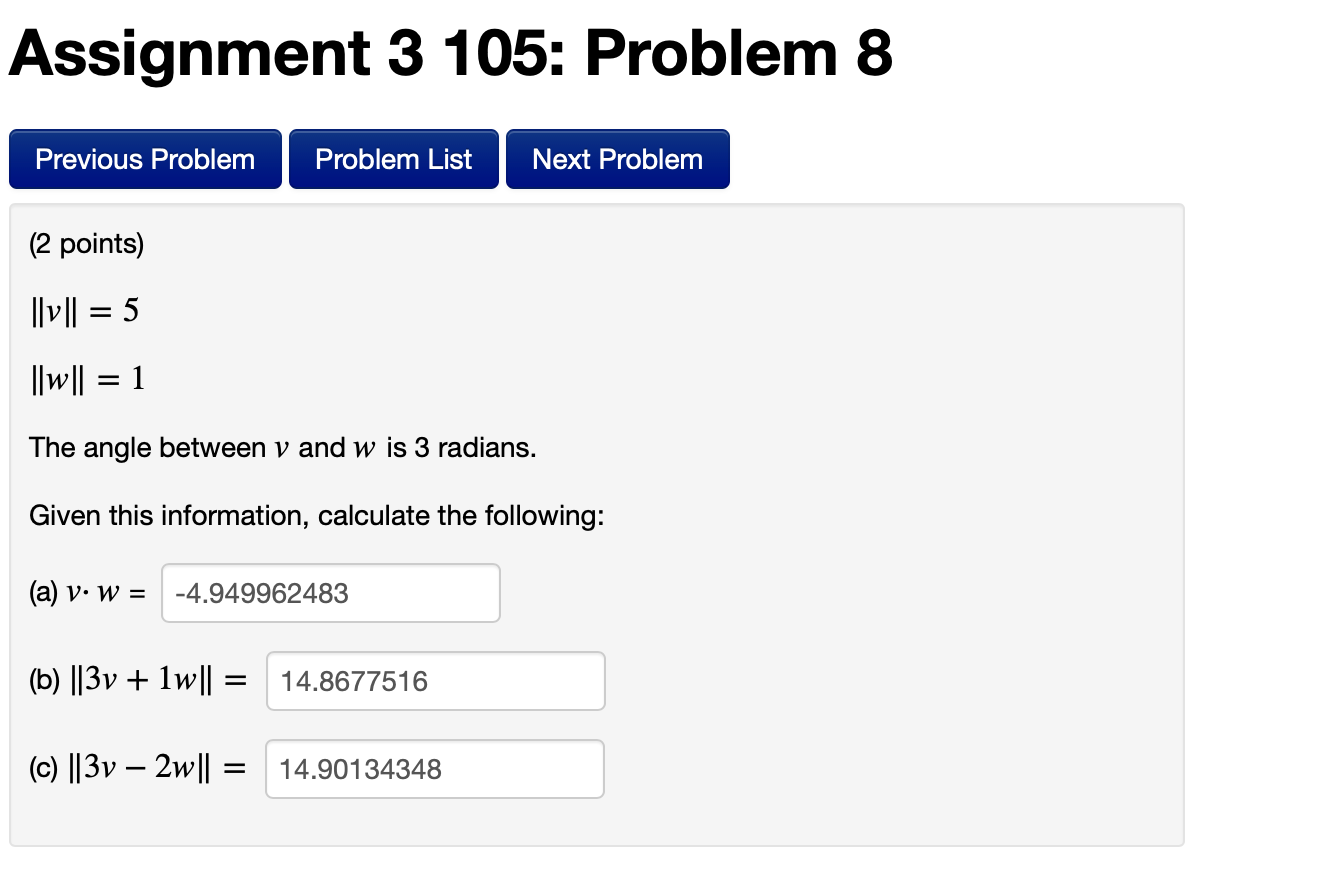 Solved Assignment 3 105: Problem 8 Previous Problem Problem | Chegg.com