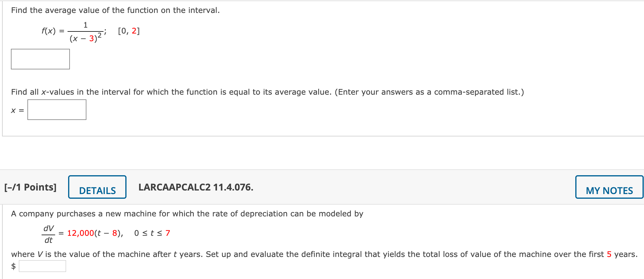 Solved Find the average value of the function on the | Chegg.com