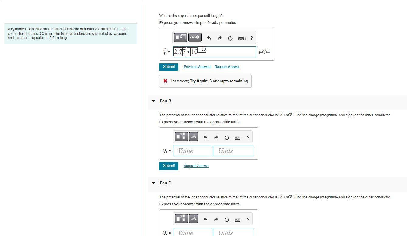 Solved What is the capacitance per unit length? Express your | Chegg.com