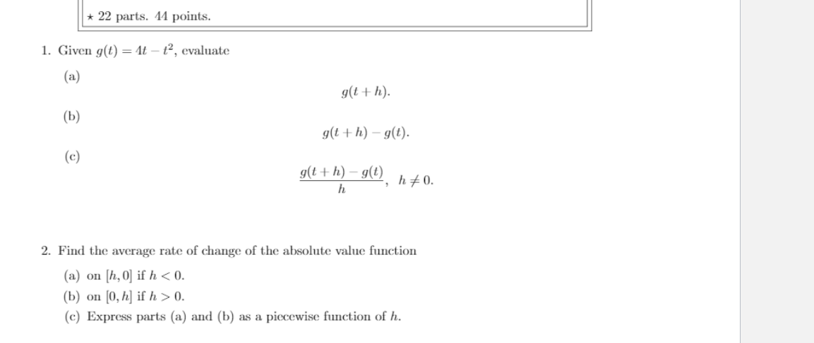 Solved 22 Parts 14 Points 1 Given G T 4t T Ev Chegg Com