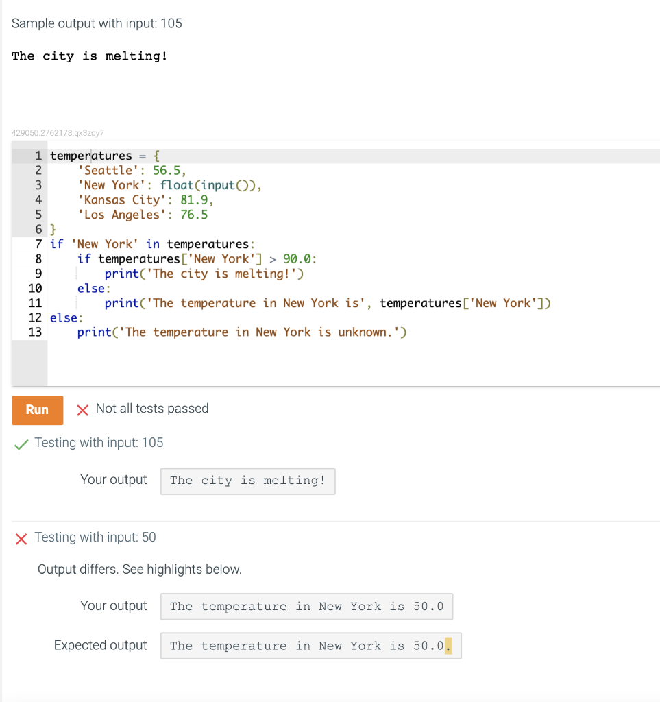 Solved × Not all tests passed Testing with input: 105 Your | Chegg.com