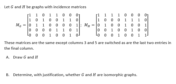 Solved Let G and H be graphs with incidence matrices | Chegg.com