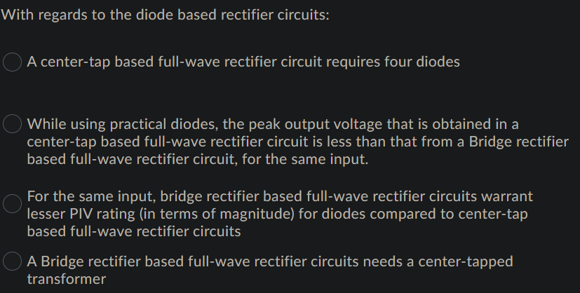 Solved With regards to the diode based rectifier circuits: A | Chegg.com