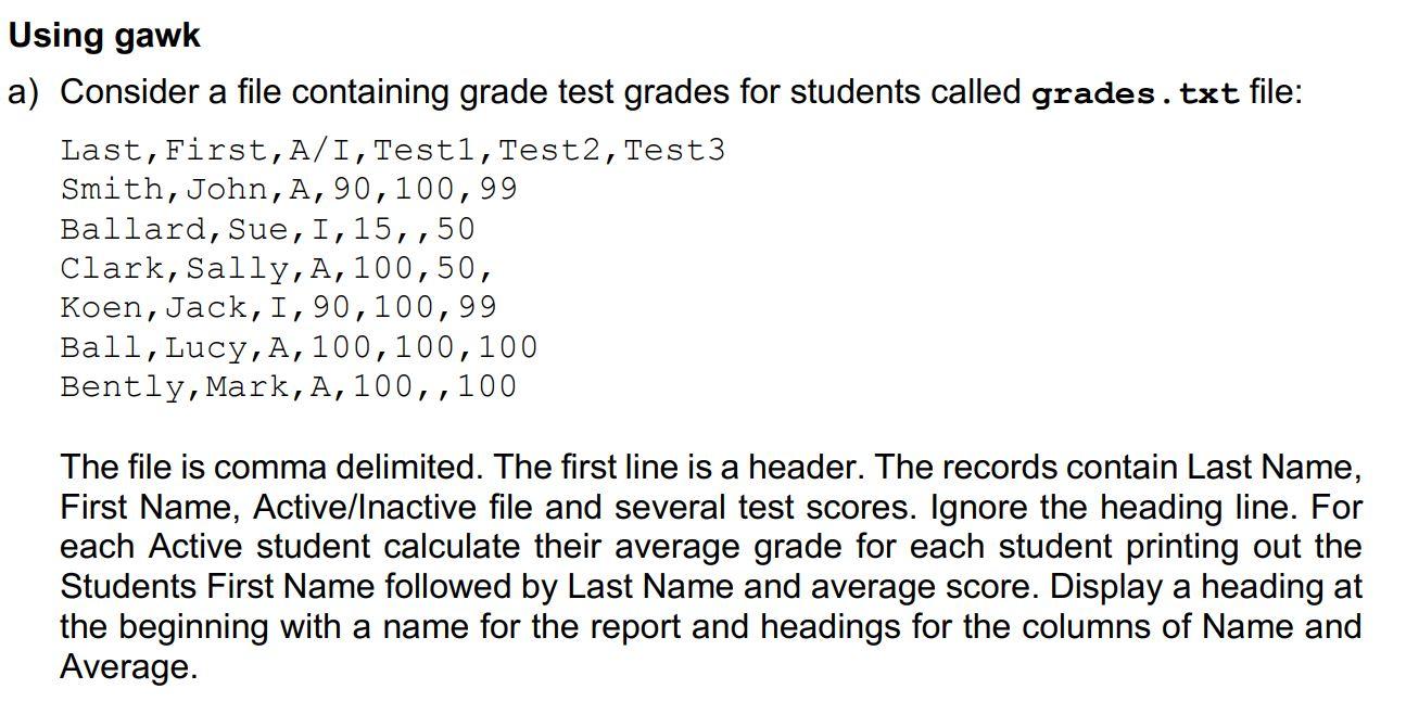 Gawk programming in Linux terminal *create a gawk | Chegg.com