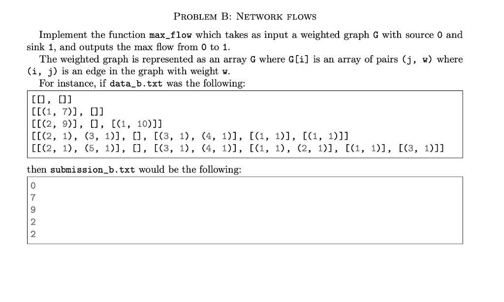 Solved Problem B: NETWORK Flows Implement the function | Chegg.com