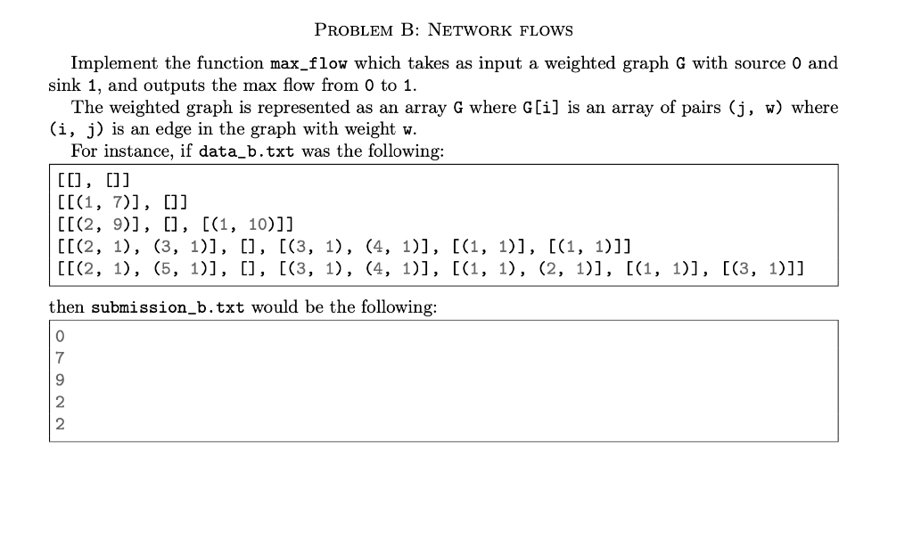 Solved Problem B: NETWORK Flows Implement The Function | Chegg.com