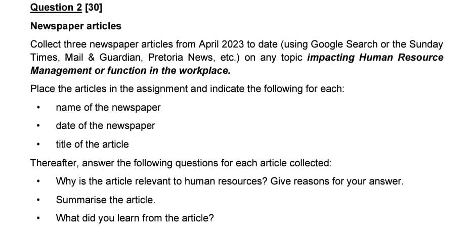 Solved Newspaper articles Collect three newspaper articles | Chegg.com